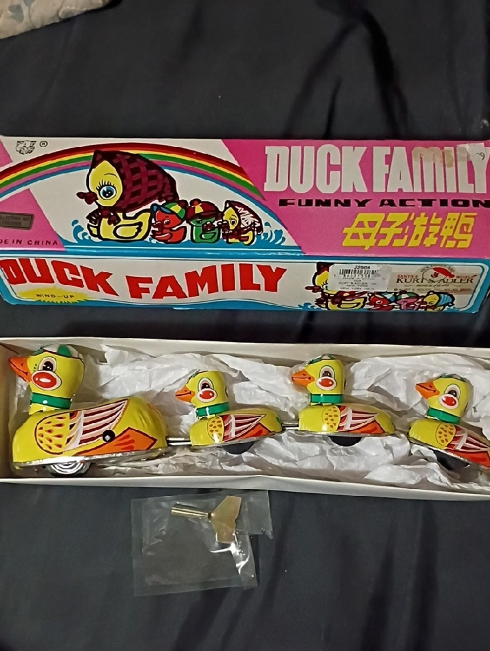 Vintage 1970s Duck Family Wind-Up Toy Set - Yellow
